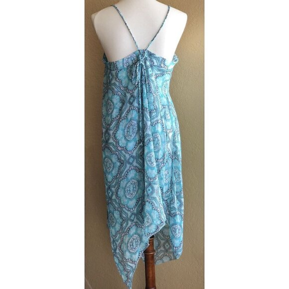 Letarte Women's Asymmetrical Cover up Printed Sun Dress Color Turquoise Size M - Picture 10 of 12